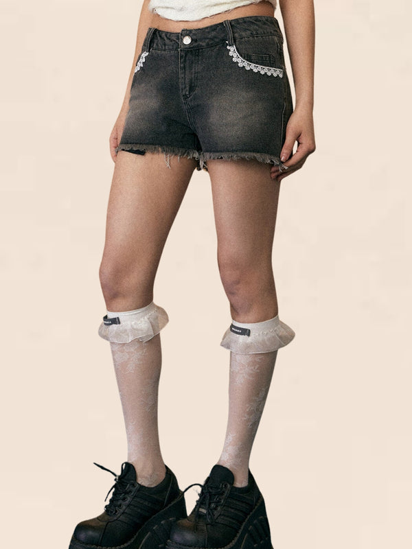 Wide-Leg Denim Shorts Pants