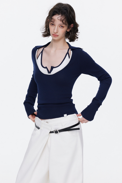 Asymmetrical Waistband Denim Pants