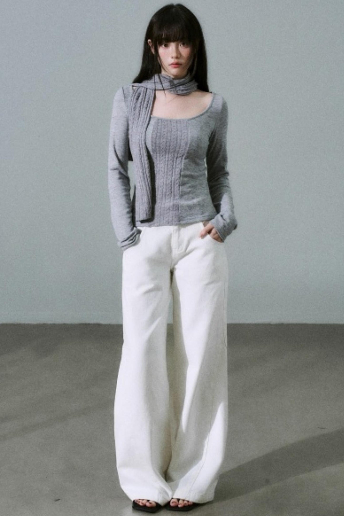 Crew Neck Patchwork Slim Sweater