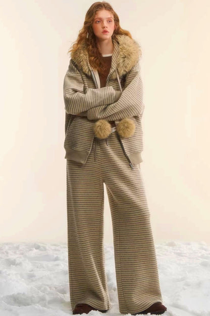 Retro Velvet Striped Jacket Set-Up