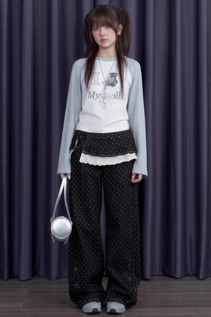 Sweet Patchwork Knitted Raglan T-shirt