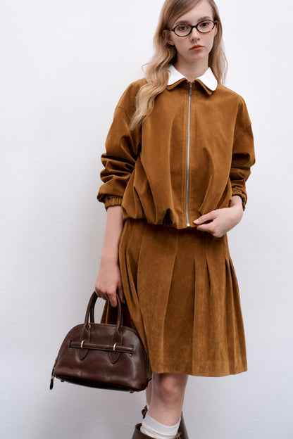 Suede Irregular Pleated Skirt