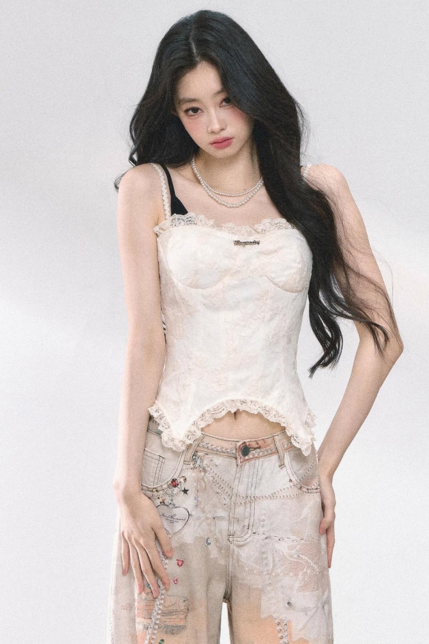 Lace Trim Slim Fit Crop T-Shirt