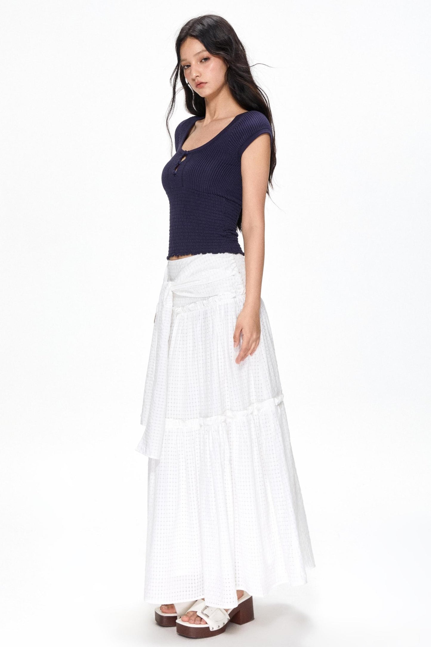 Vintage White Mesh Midi Skirt