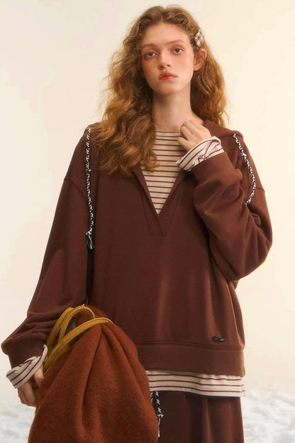 Retro Striped Patchwork Sweatshirt Set-Up