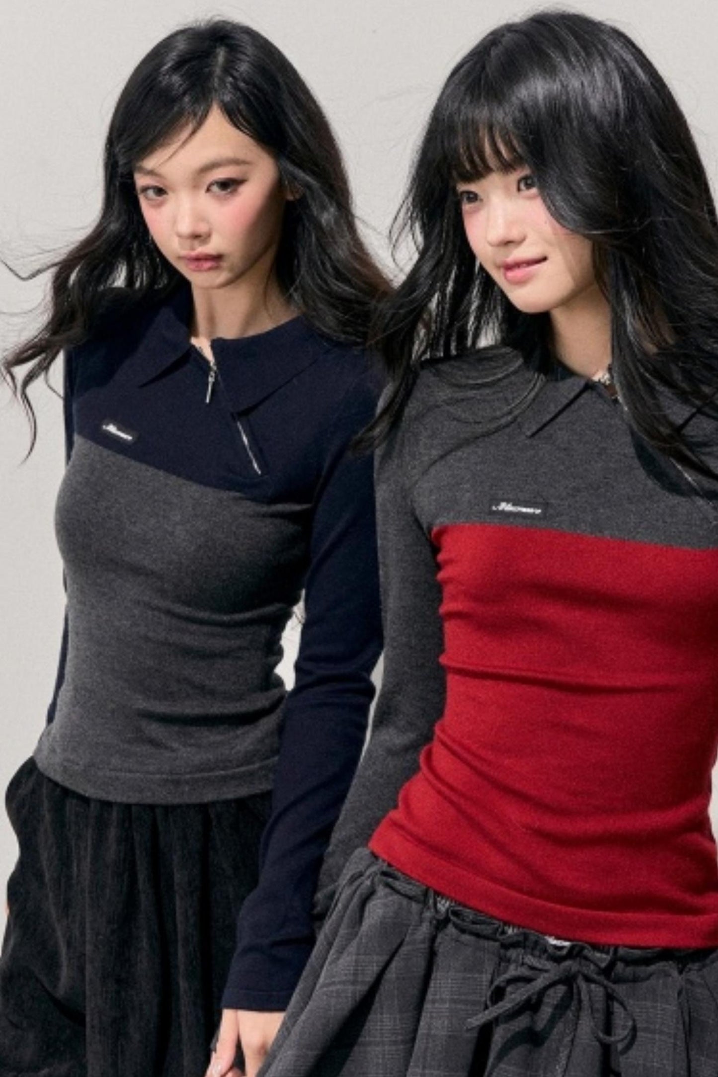 American Long-Sleeve Polo Collar Knit Top