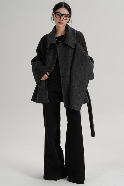 Winter Style Lace-Up Woolen Jacket