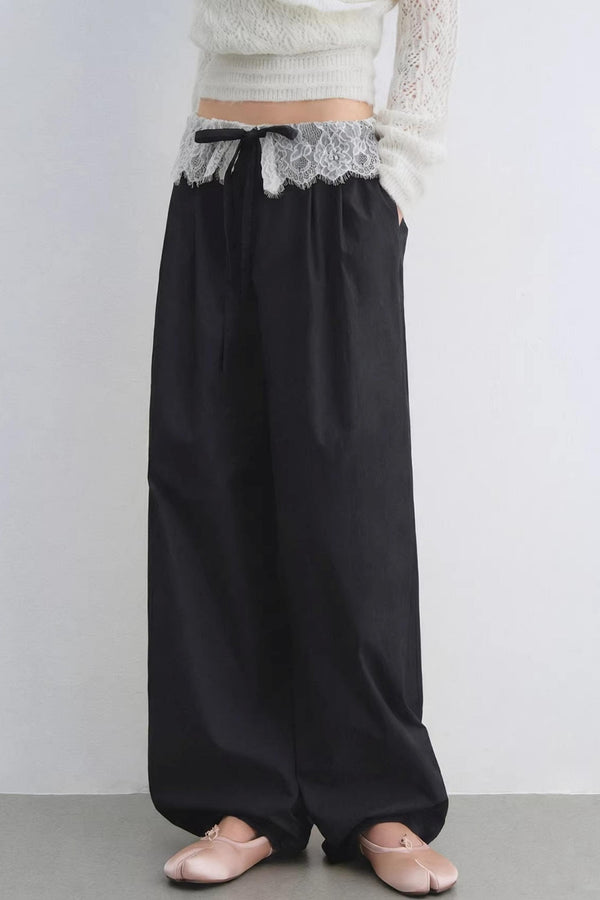 Lace Patchwork Wide-Leg Pants