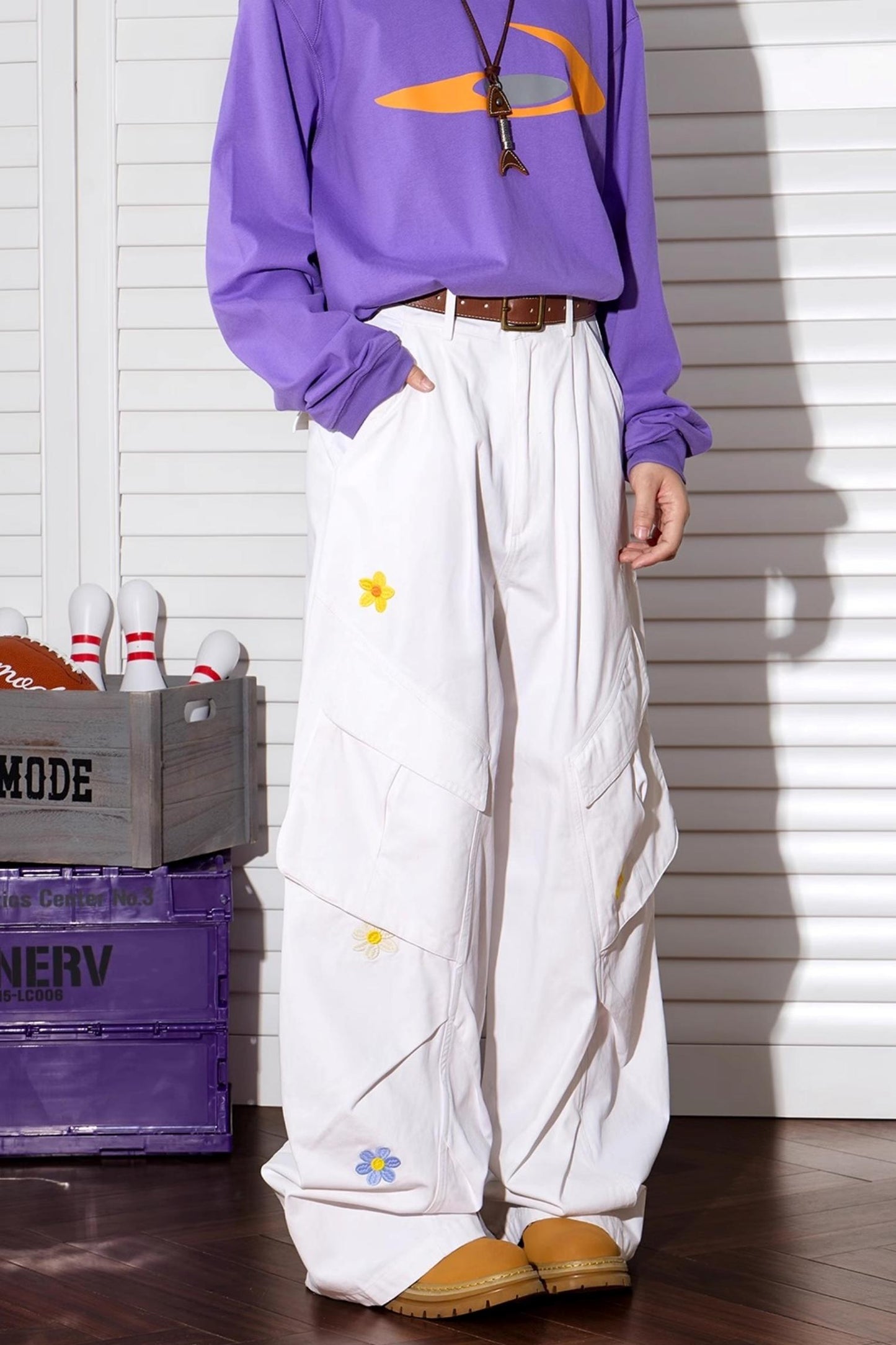 Floral Embroidered Wide-Leg Pants