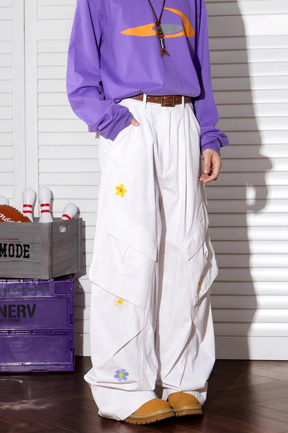 Floral Embroidered Wide-Leg Pants