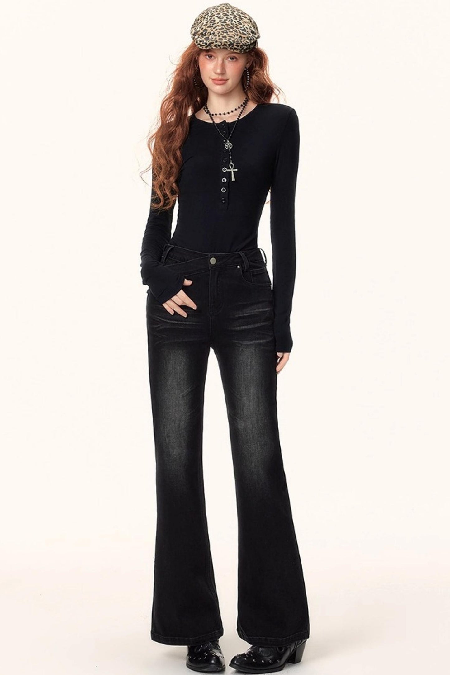 Washed Texture Flared Pants