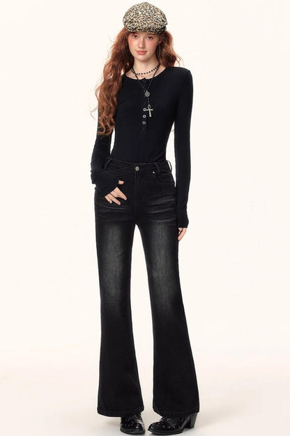 Washed Texture Flared Pants