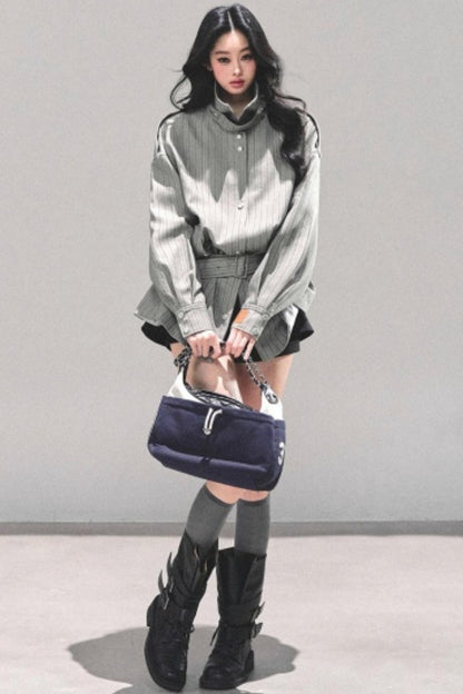 High-Neck Striped Jacket