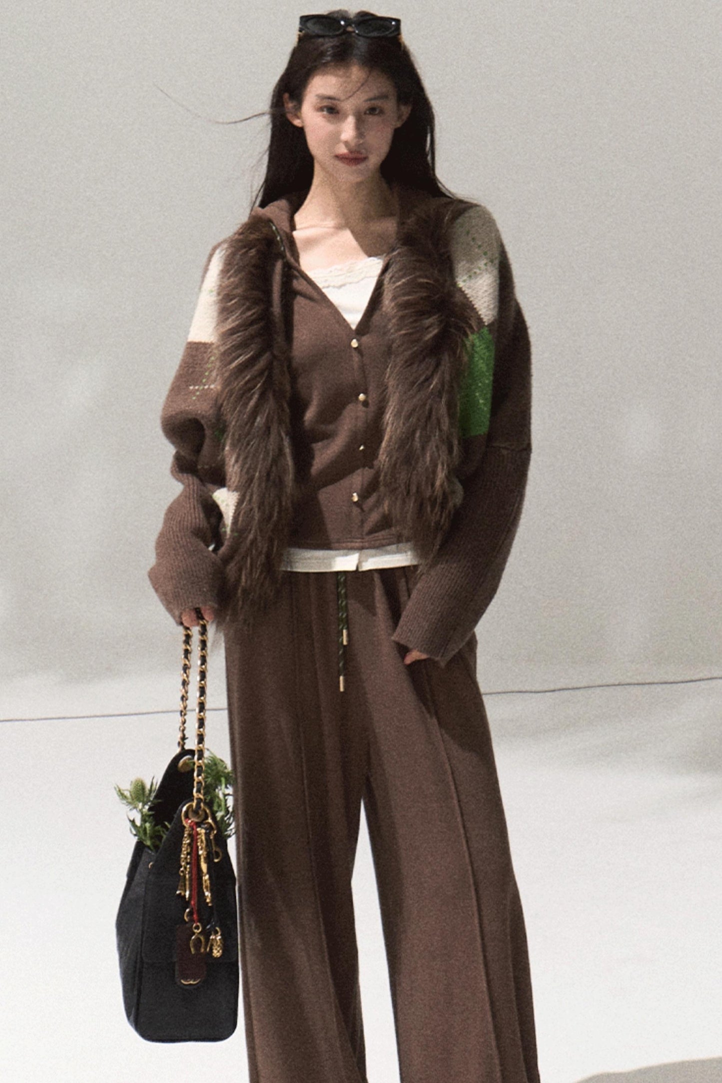 Tears Knit Top & Wide-Leg Pants Set-Up