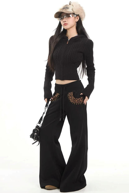 Leopard Print Patchwork Flared Pants