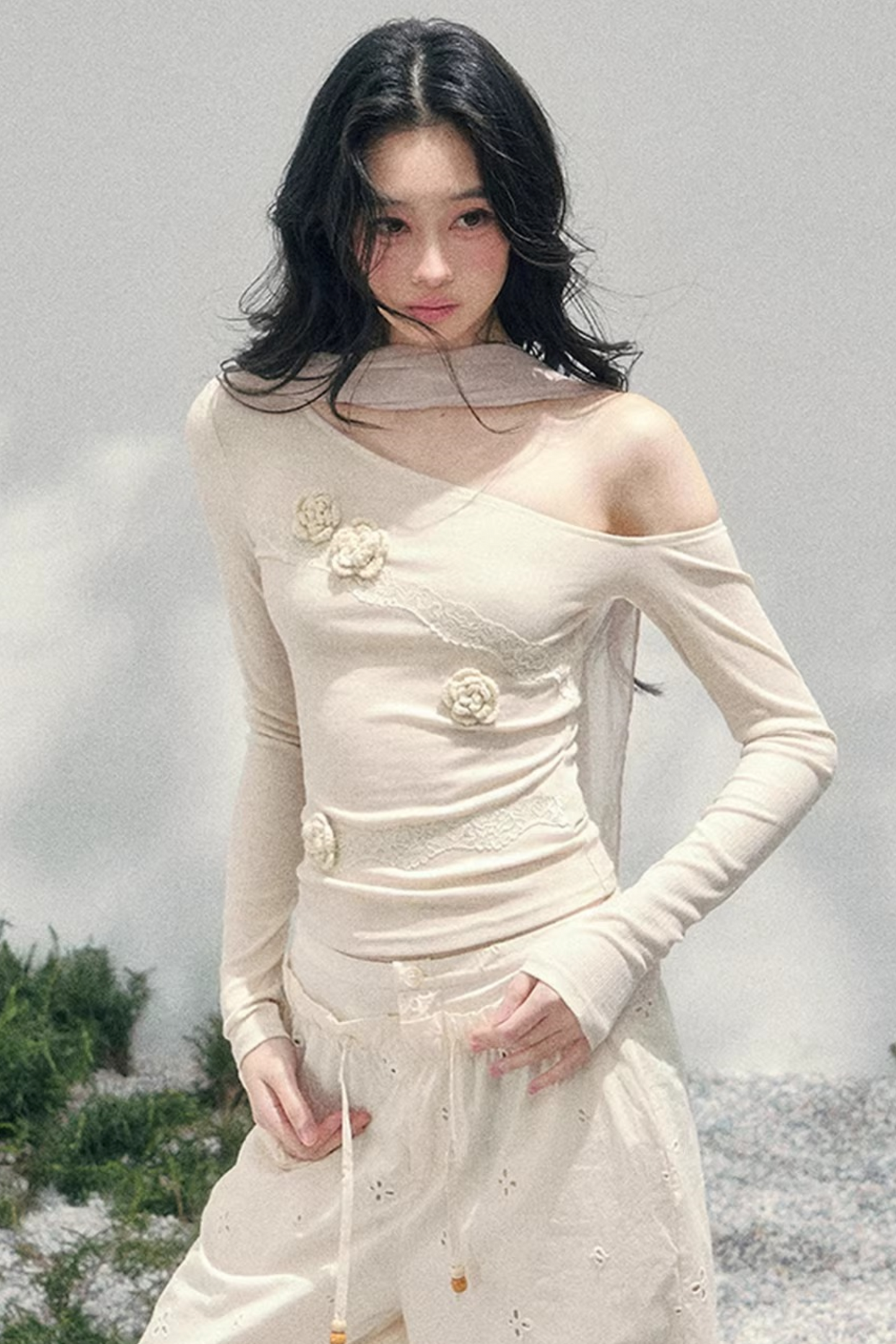 Rose Whisper Off-Shoulder Blouse