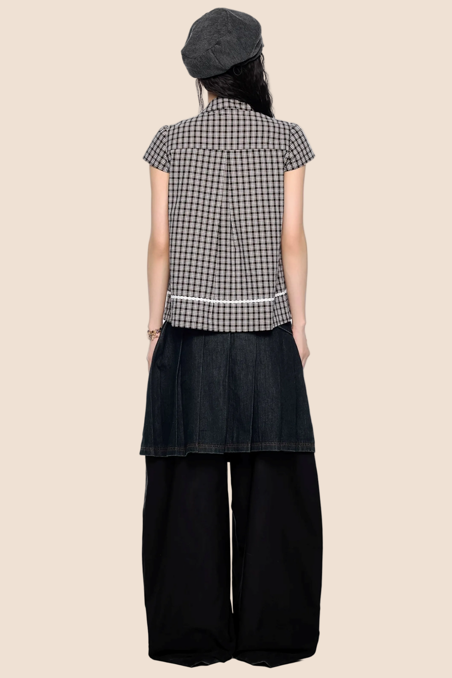 Top color-block con fiocco a quadri