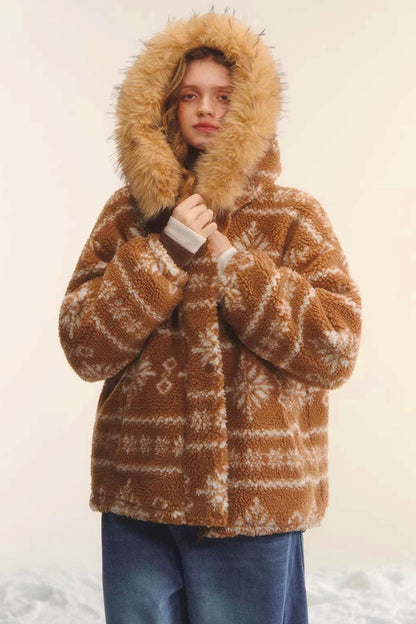 Fair Isle Fur Collar Jacket