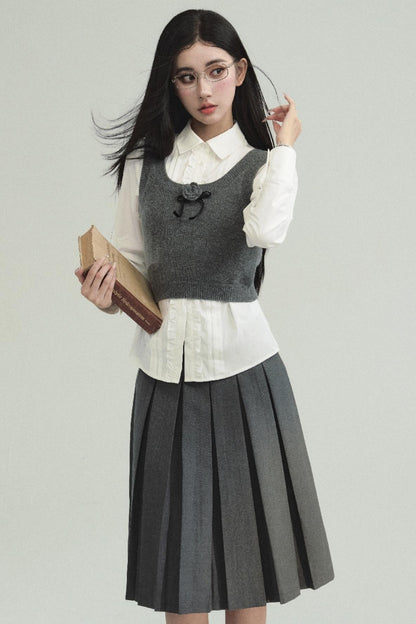 Korean College Heavy Blazer Skirt Set-Up