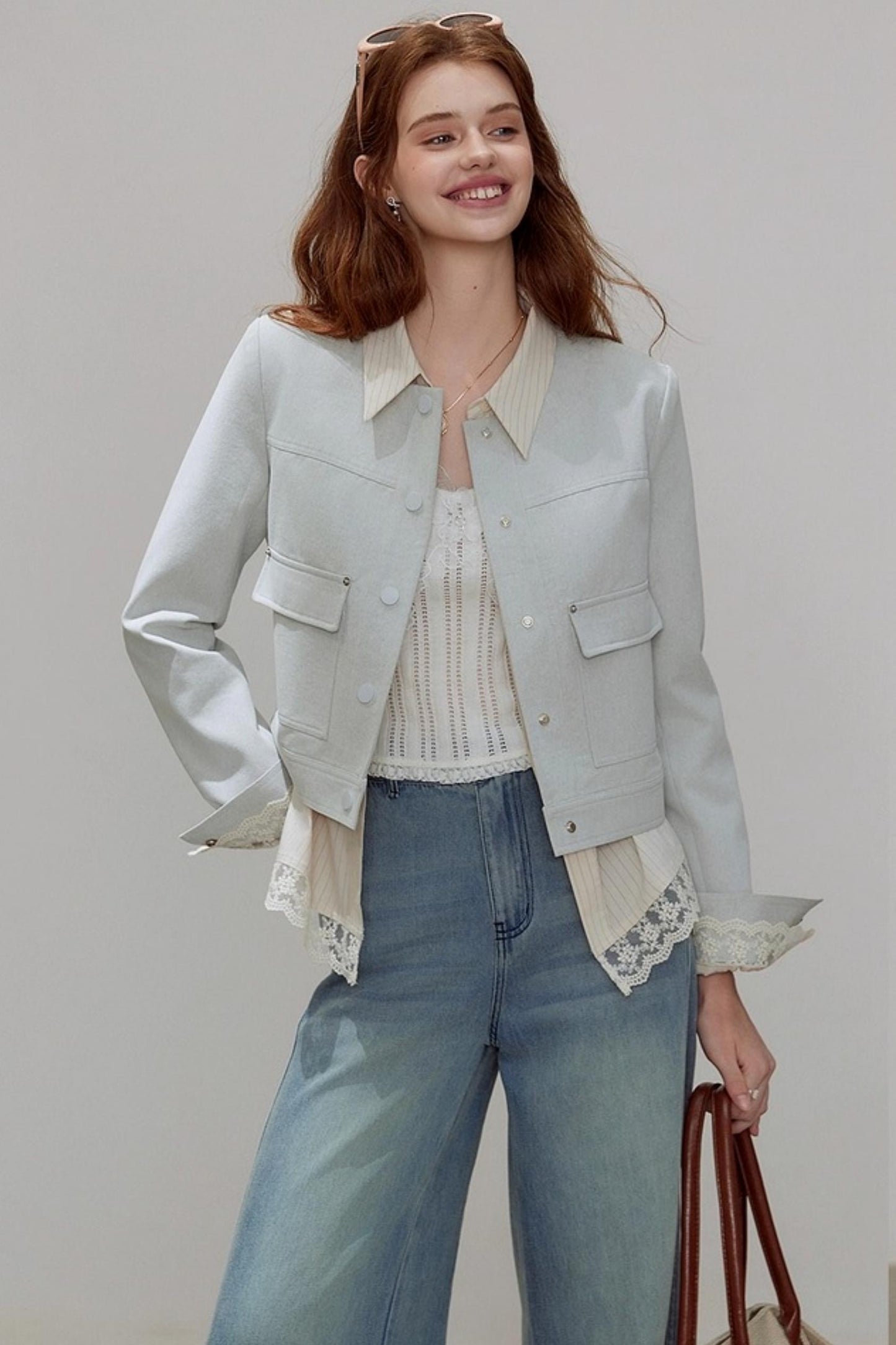 Striped Lace Sleeve Top