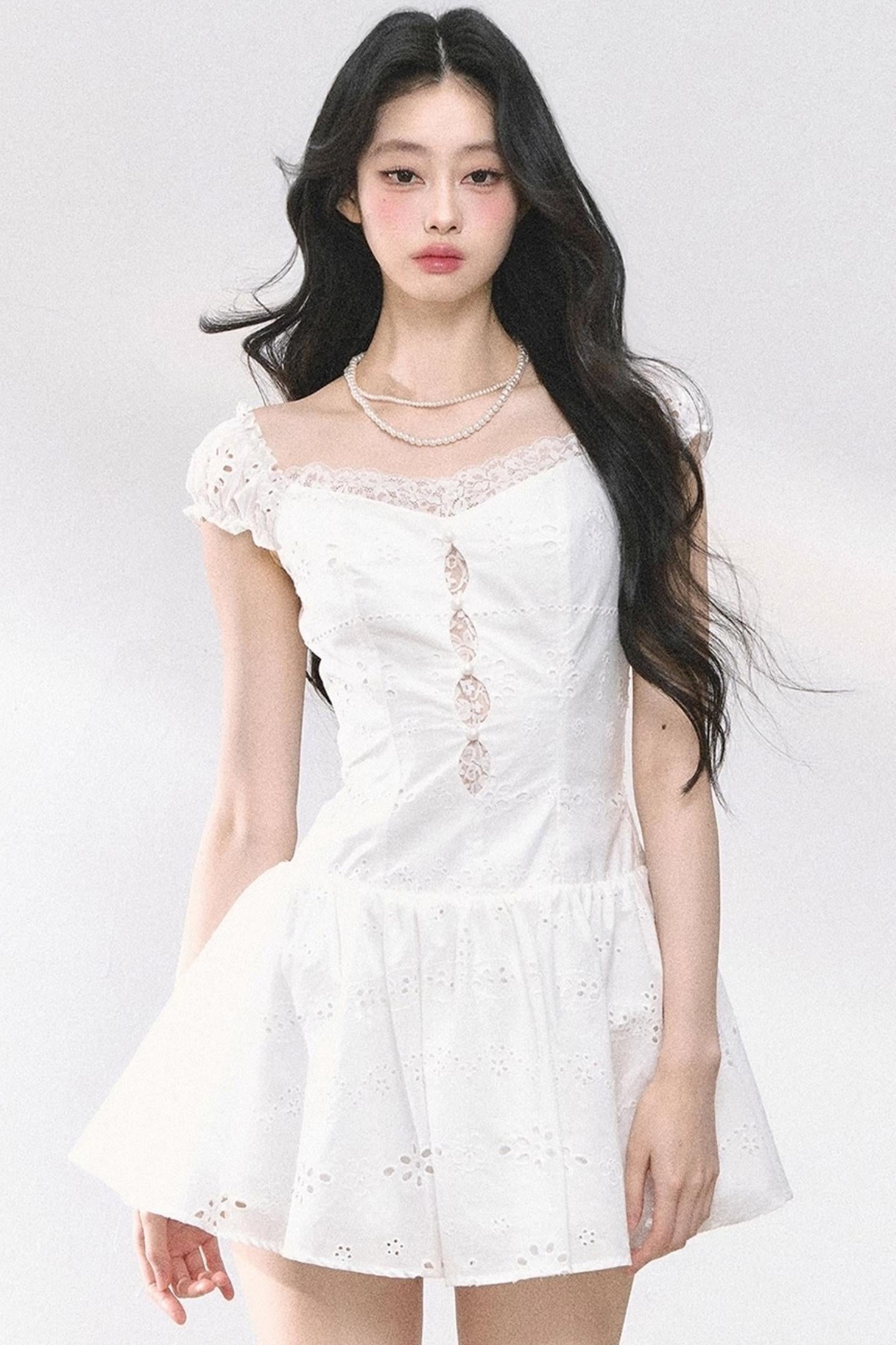 White Slimming French Lace Dress