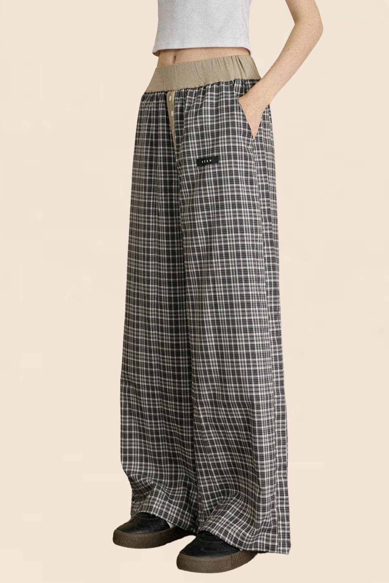 Black White Plaid Wide-leg Pants