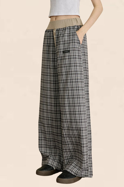 Black White Plaid Wide-Leg Pants