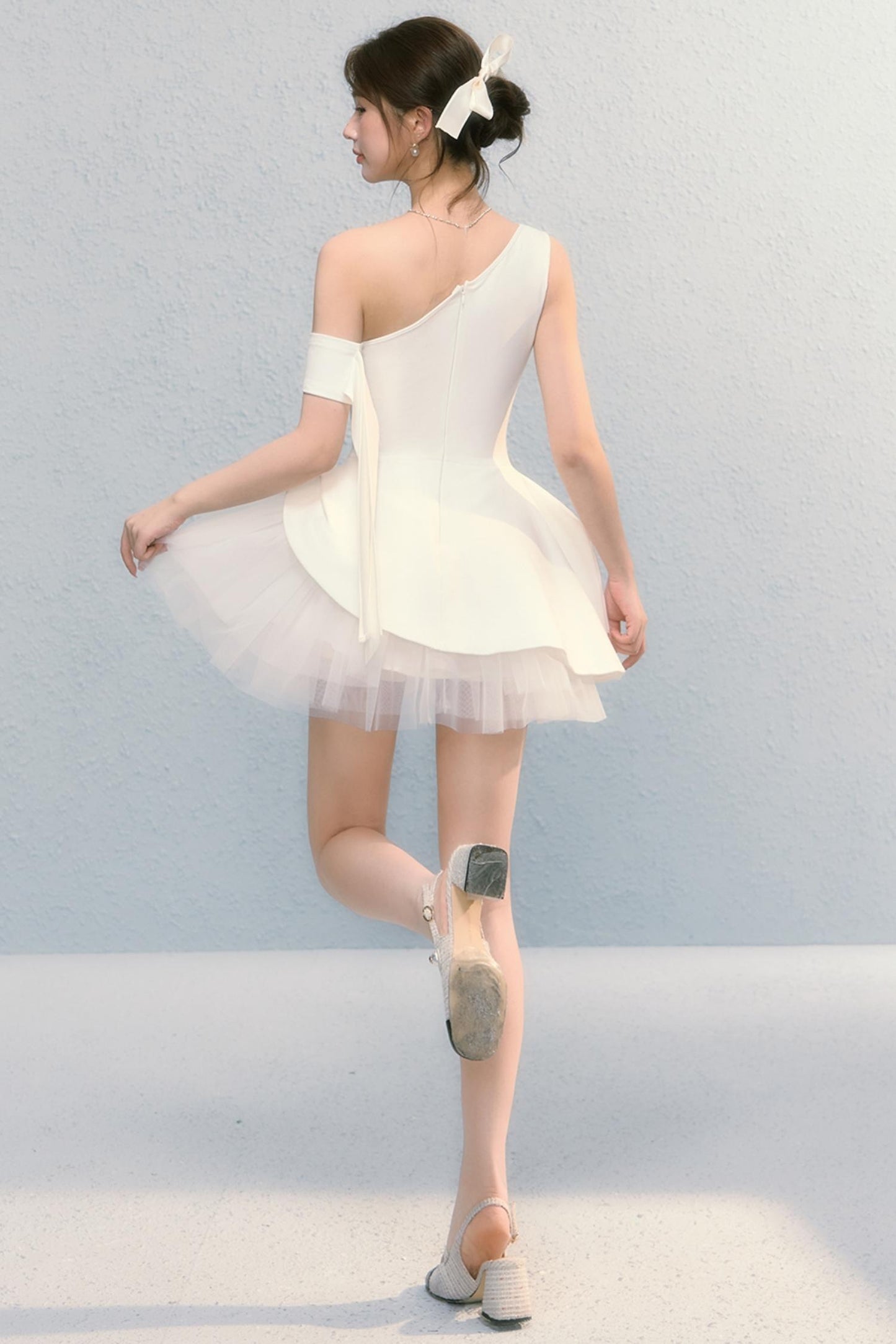 Pure White Ballet Mesh French Puffy Dress