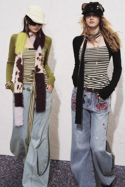 Fake Two Slimming Striped Knit Top