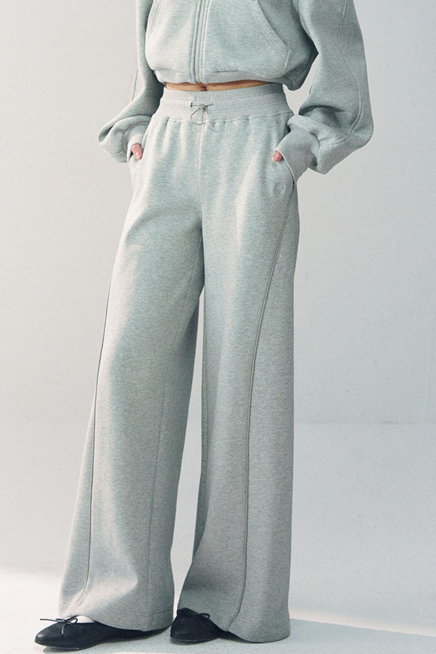 탈부착 가능한 모피 칼라 스웨트셔츠 재킷 세트