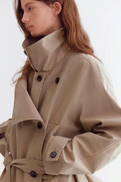 Double-Breasted Lace-Up Trench Coat