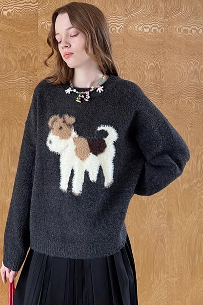Puppy Jacquard Cloud Sweater