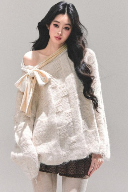 Sweet Bow-Knot Off-Shoulder Sweater