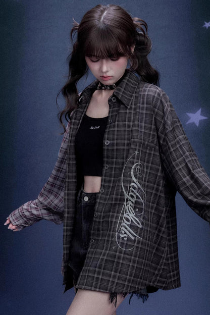 Plaid Asymmetric Patchwork Shirt