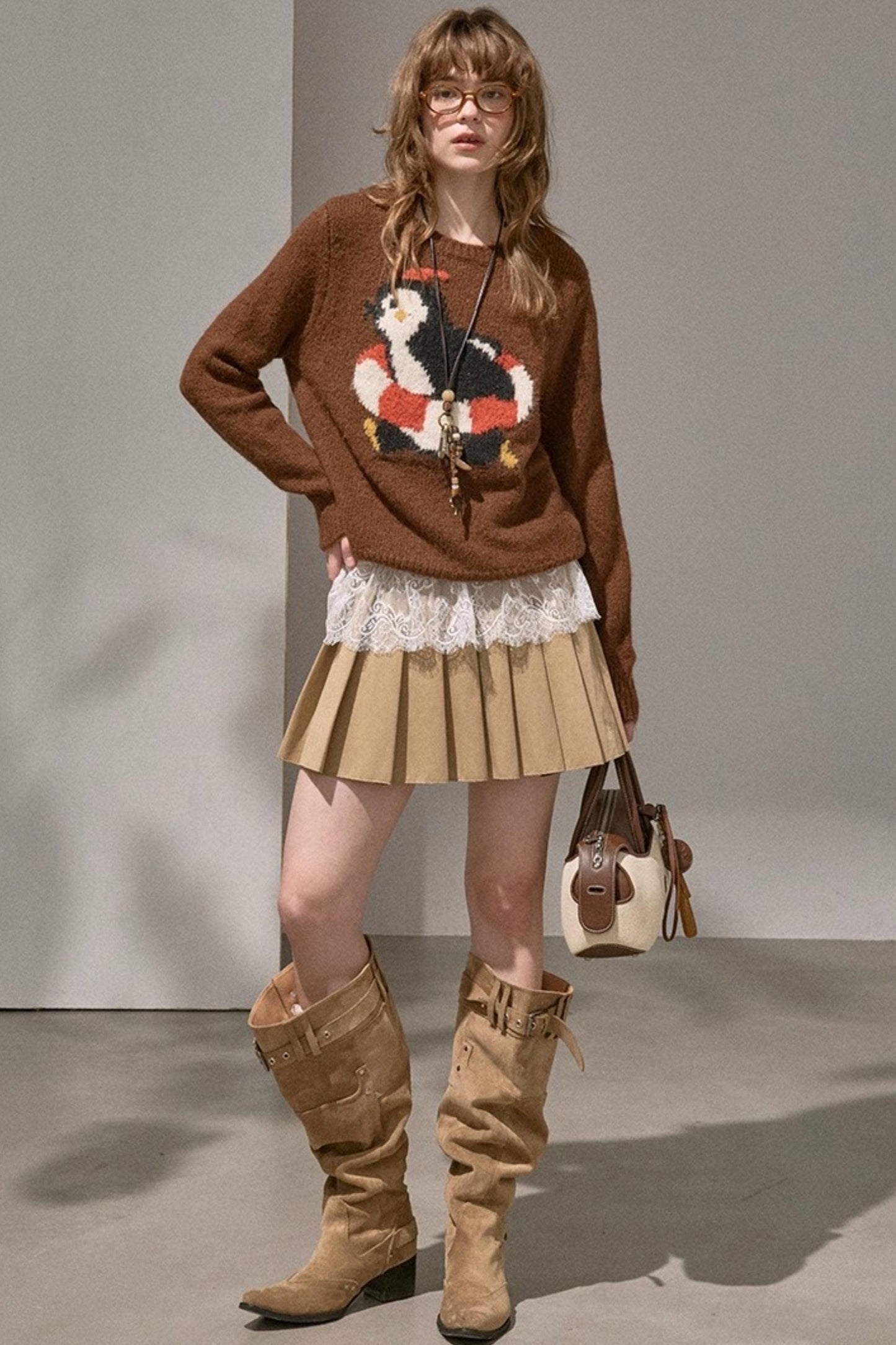 Vintage Penguin Jacquard Crew Neck Sweater