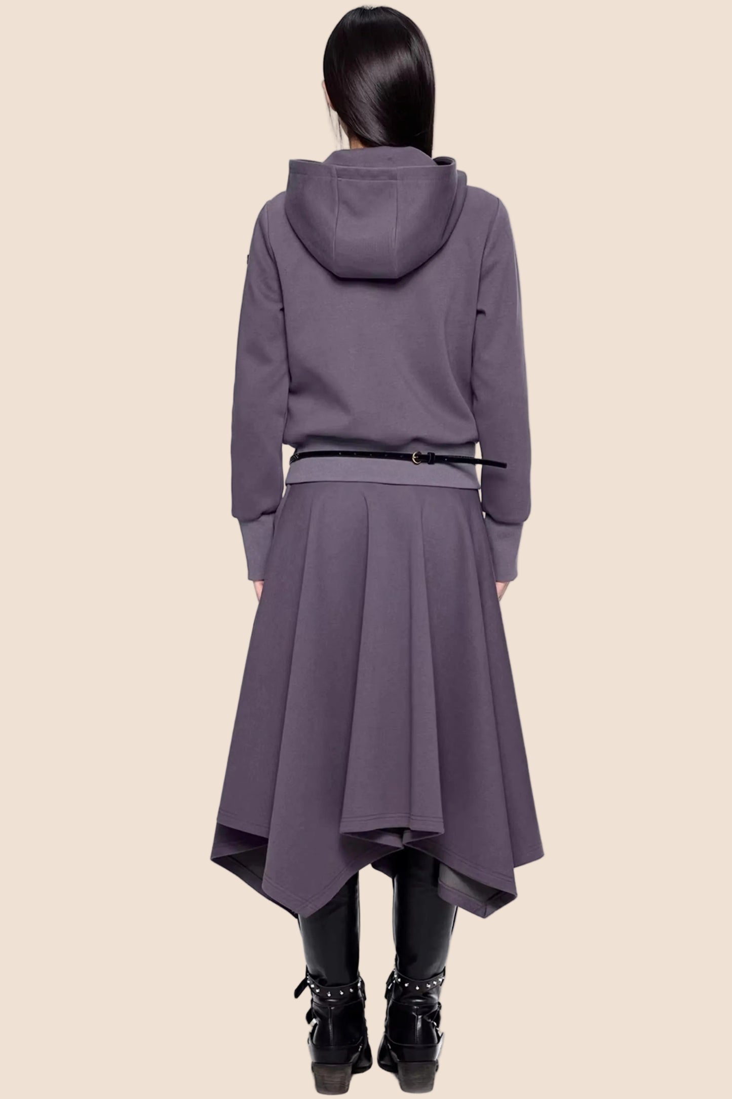 Diagonal Zipper Hooded Jacket Set-Up