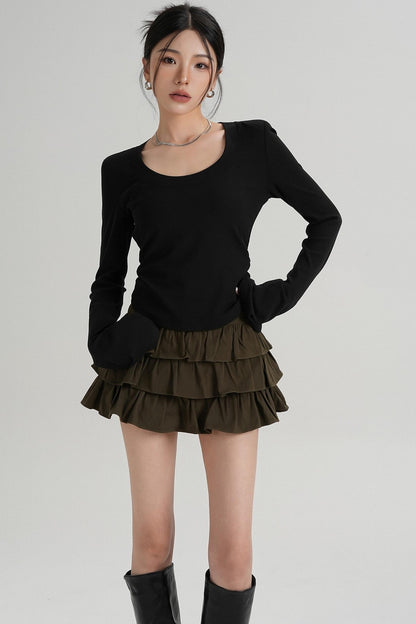 T-shirt amincissant à manches longues à taille ras du cou