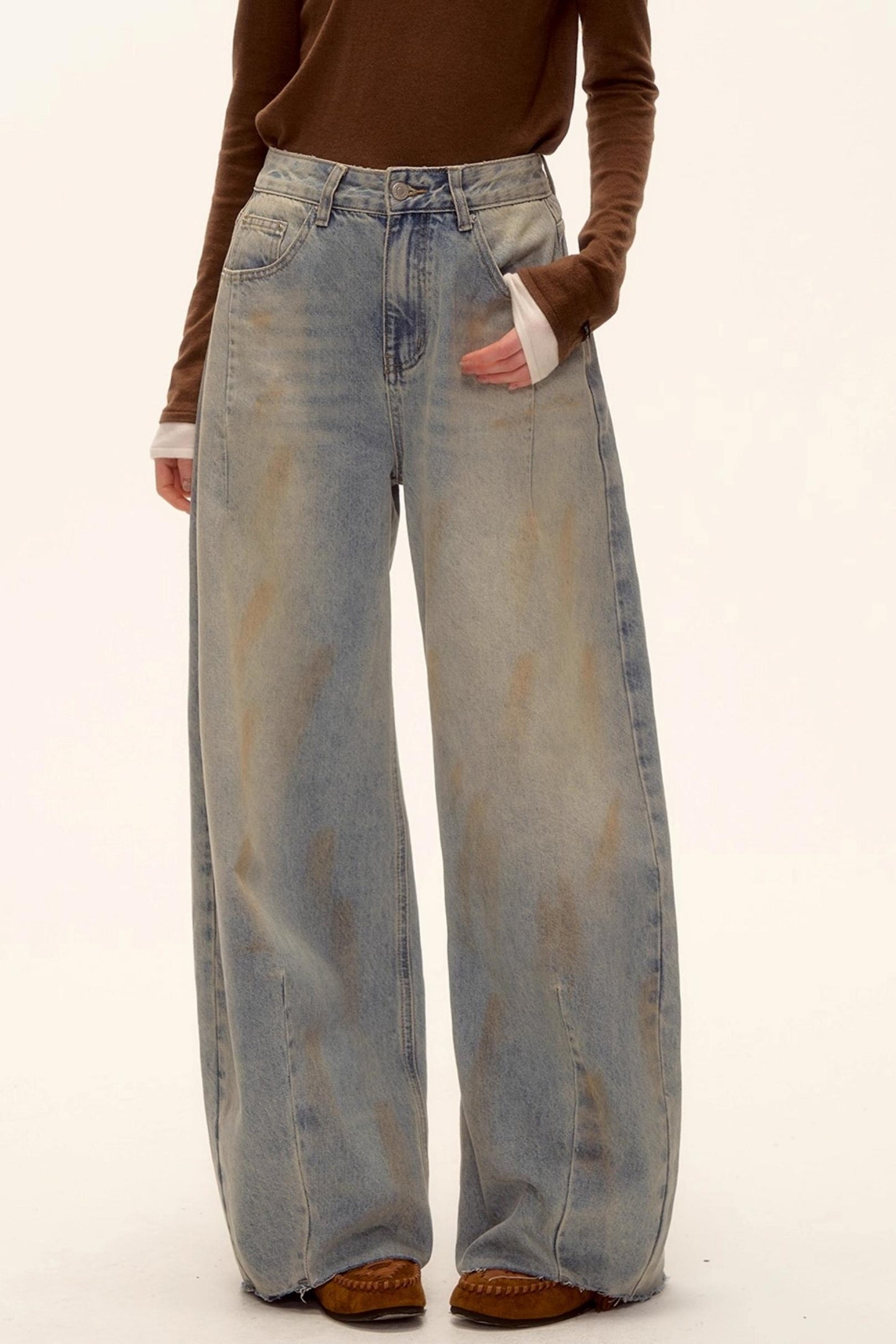 Vintage Washed Distressed Denim Pants