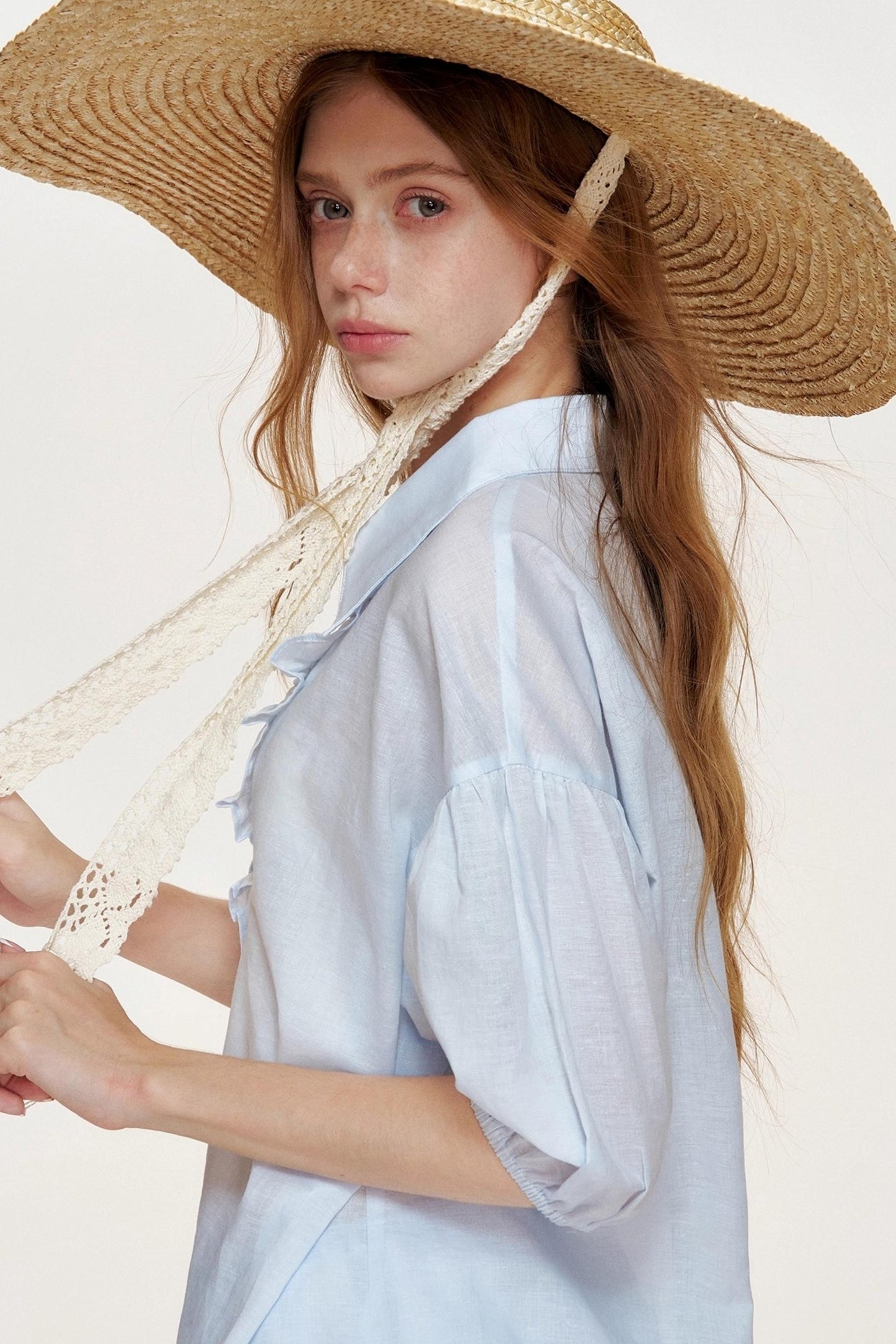 Blue Ocean Linen Cotton V-Neck Stitched Shorts Set-Up