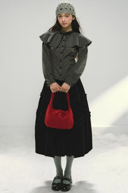 Plaid Velvet Floral Cape Blouse