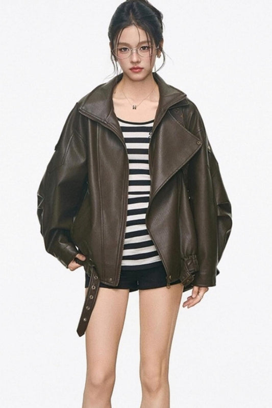 High-End Leather Jacket With Shorts Set-Up
