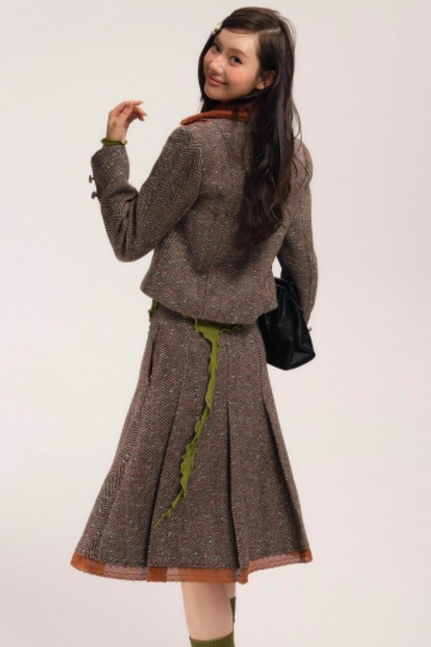 Vintage Wool Herringbone Coat Skirt Set-Up