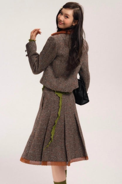 Vintage Wool Herringbone Coat Skirt Set-Up