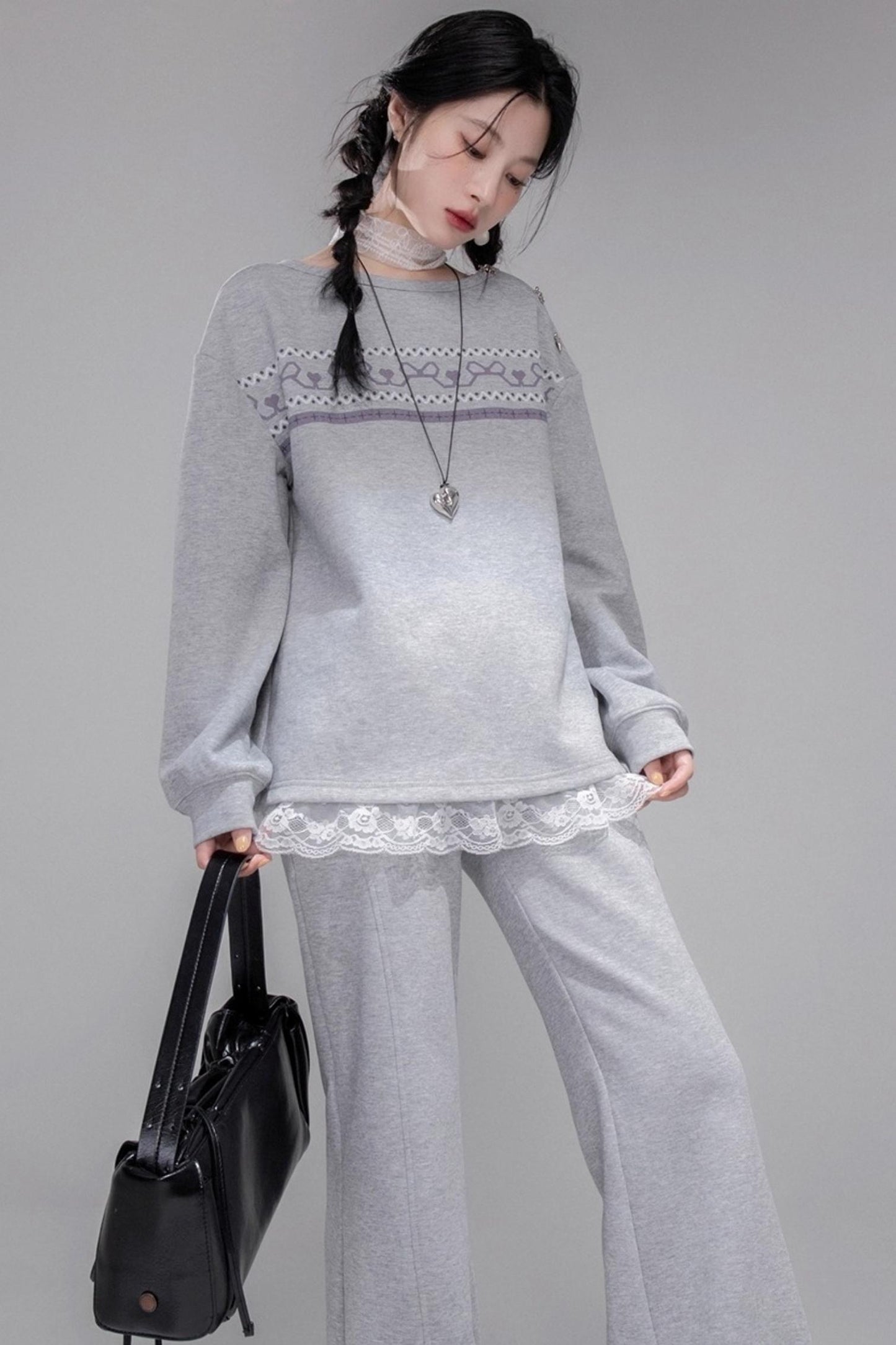 Fair Isle Printed Sweatshirt With Pants Set