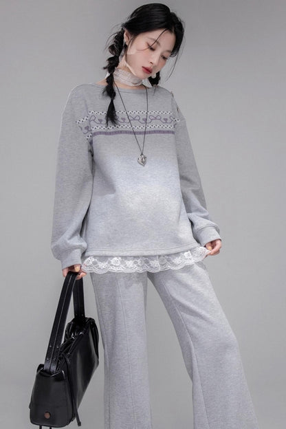 Fair Isle Printed Sweatshirt With Pants Set