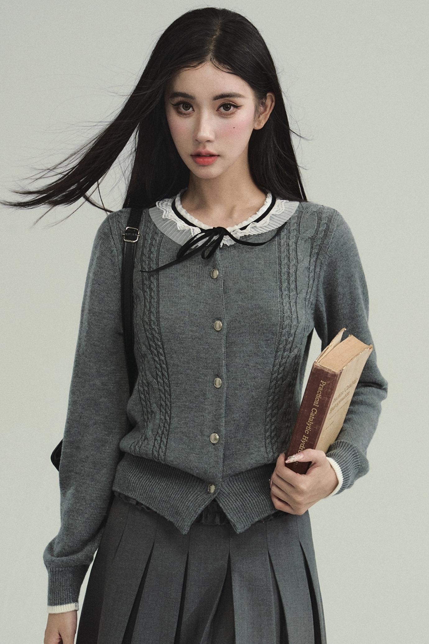 Academic Lace-Collar Knit Top