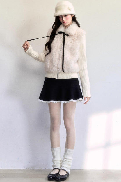 Color-Block Woolen Skirt