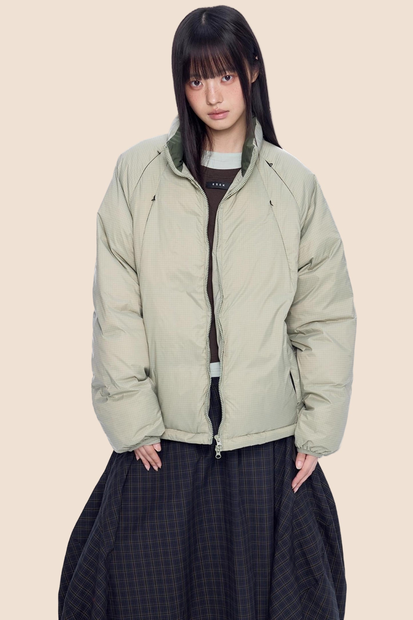 Plaid Retro White Duck Down Jacket