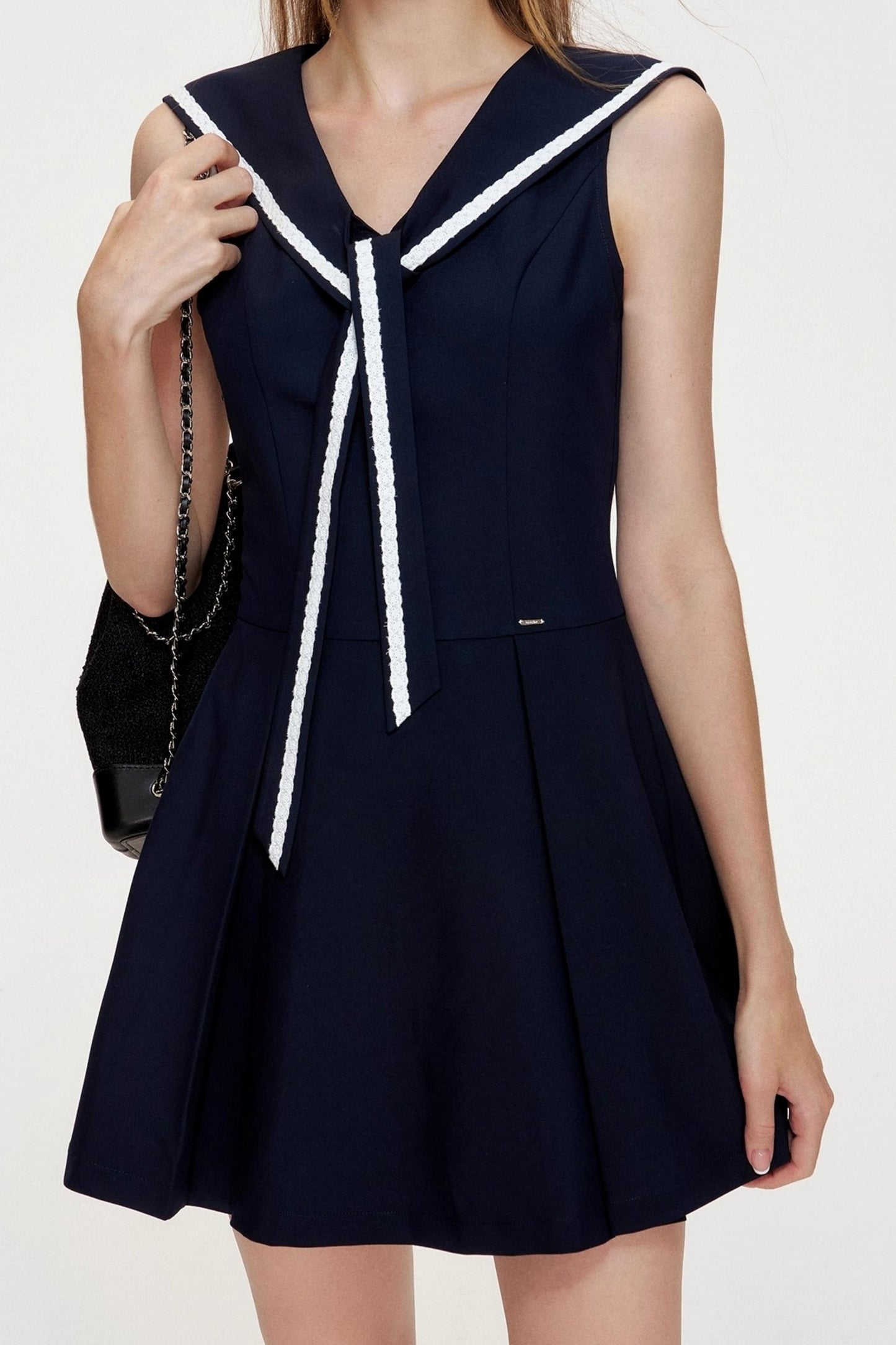 NavyCore Floral Tie Waist Dress