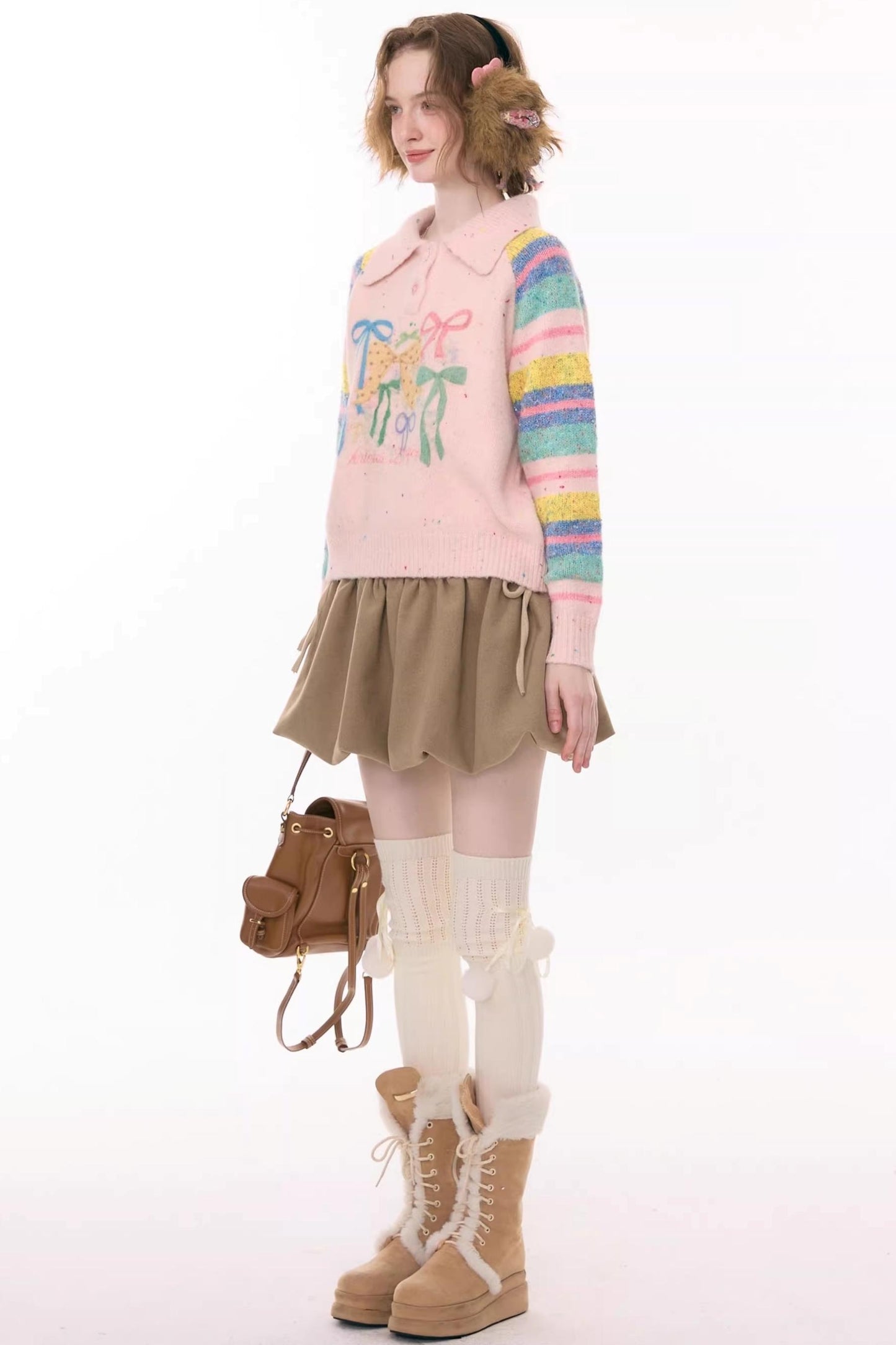 Rainbow Stripe Bow Sweater